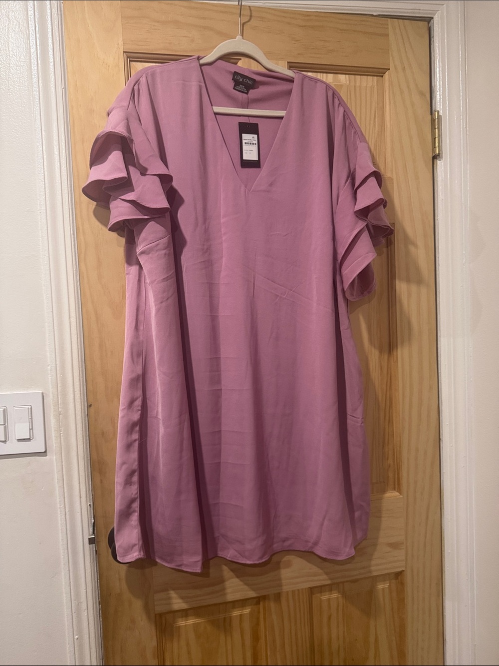 Eloquii Mauve Pink Ruffle Sleeve V-Neck Tunic